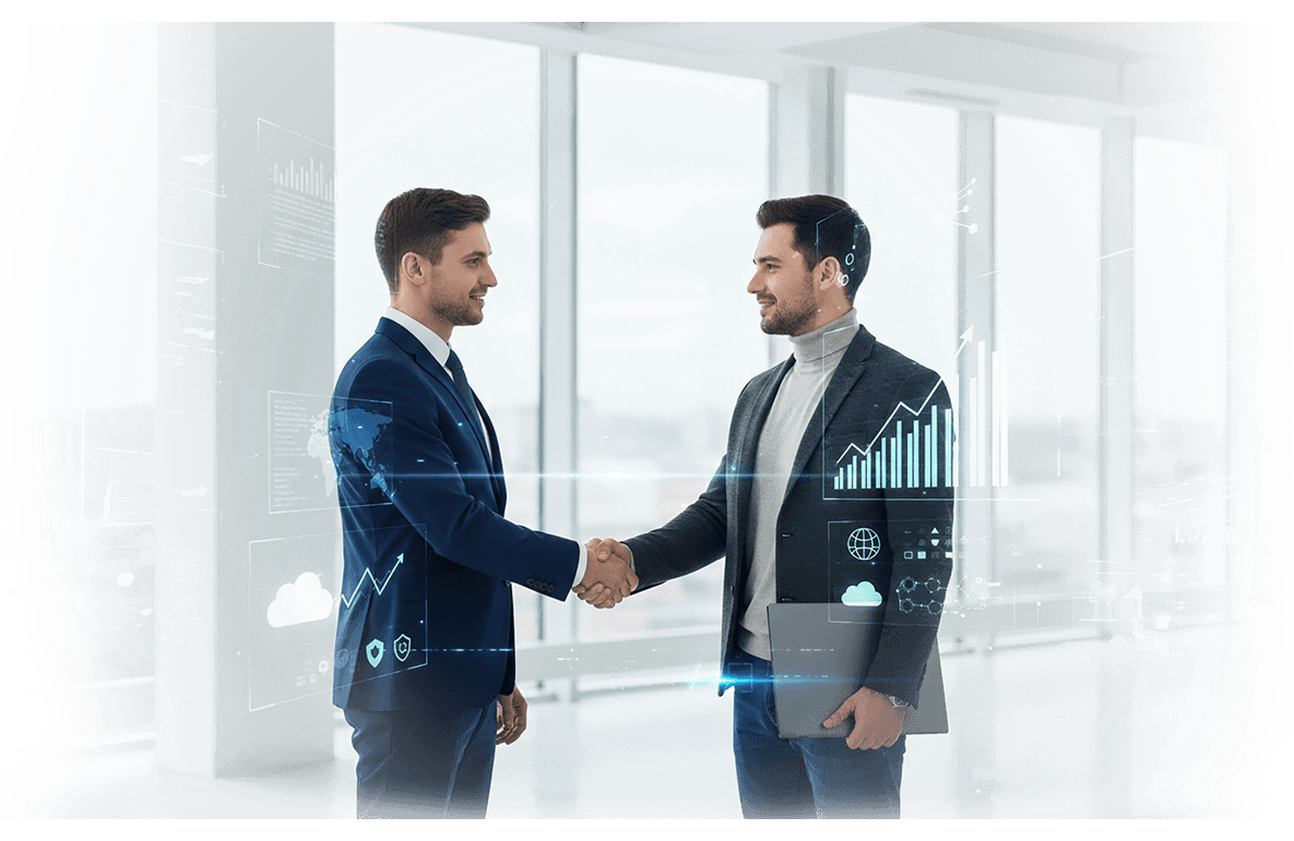 Professionals shaking hands in a modern office